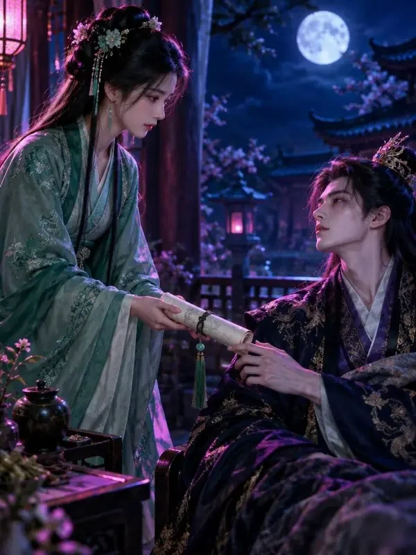 短剧我与王爷的一场交易竖版封面，古装题材，主演顾青禾